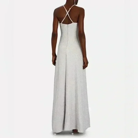 PATBO Cut-Out Lurex Maxi Dress 0 XS NWT Silver Sparkle Gown Shimmering Strappy - Picture 2 of 12